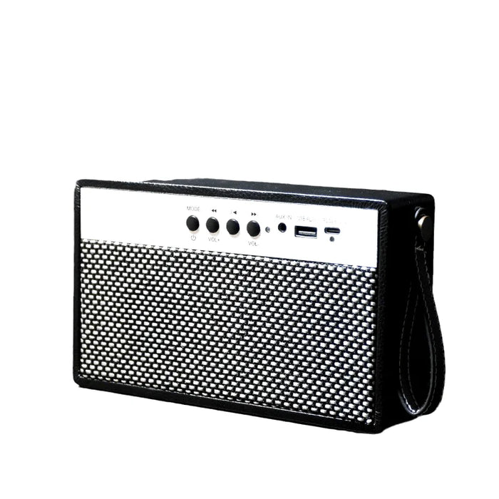 Mini altavoz Bluetooth portátil con acabado retro, negro