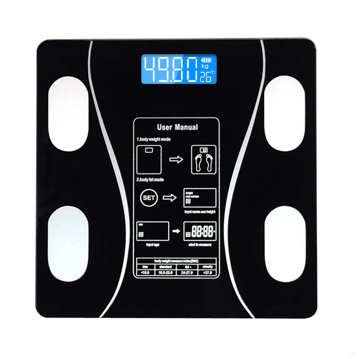Báscula inteligente Bluetooth de grasa corporal, negra