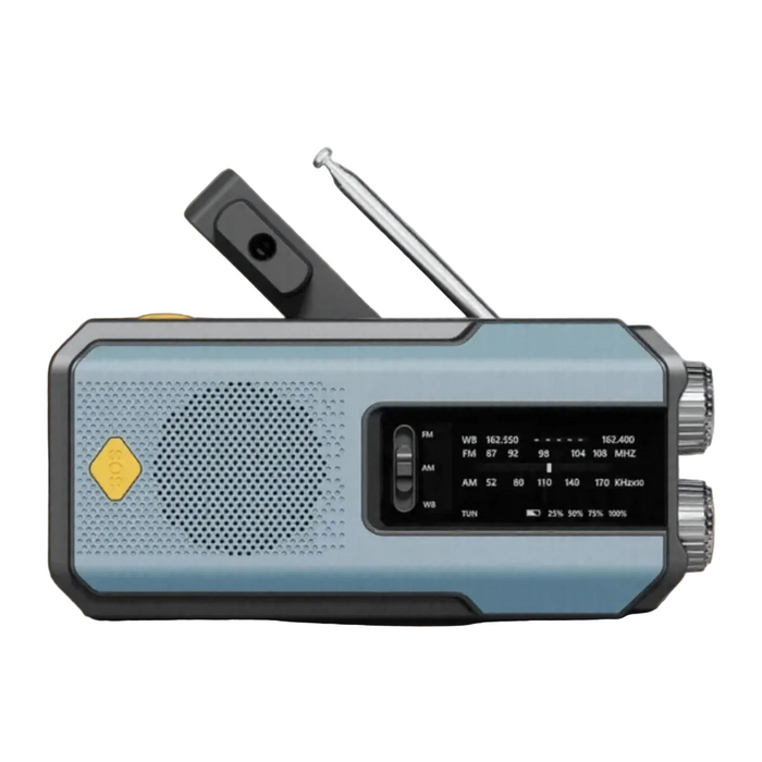 Radio de emergencia solar con linterna LED, azul