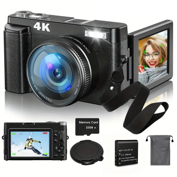 Cámara fotográfica digital 4K de 48 MP con pantalla abatible de 3 pulgadas y zoom 16×