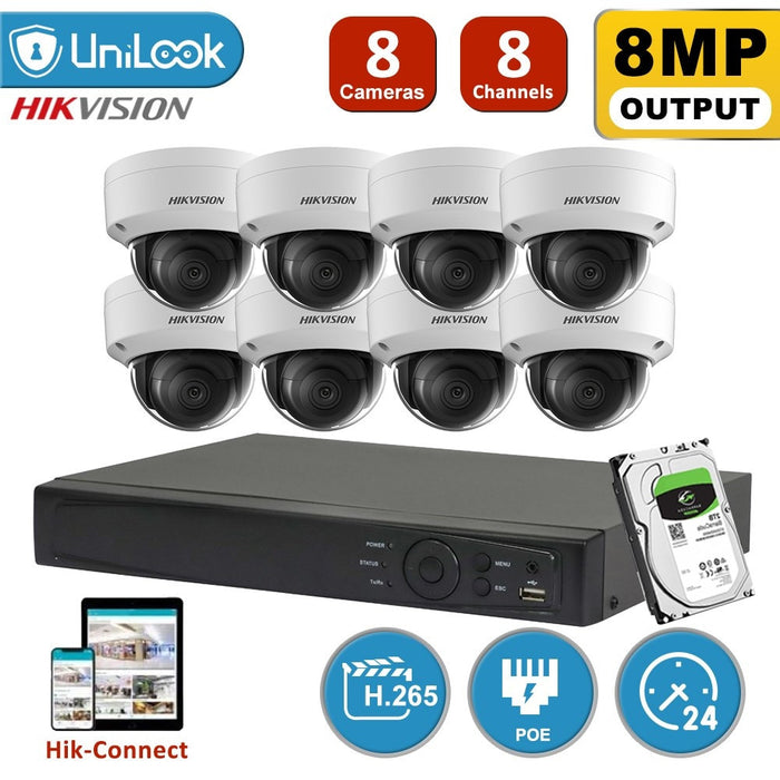 Kit de videovigilancia Hikvision con 4 cámaras IP domo de 8 MP y conexión PoE