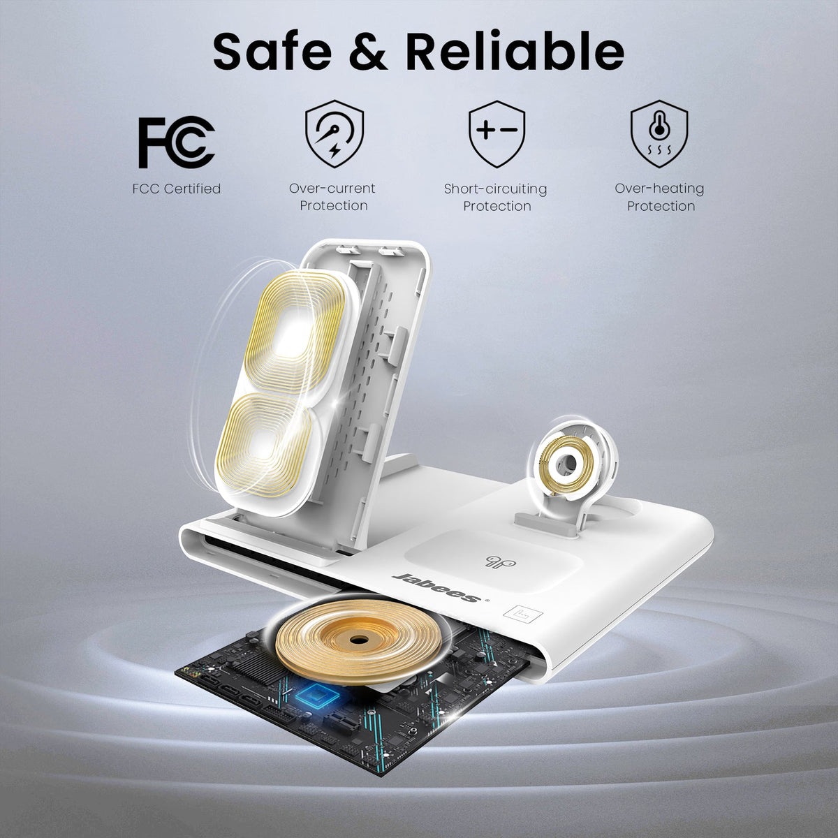Cargador inalámbrico plegable 4 en 1 Jabees PowerGlow con luz LED