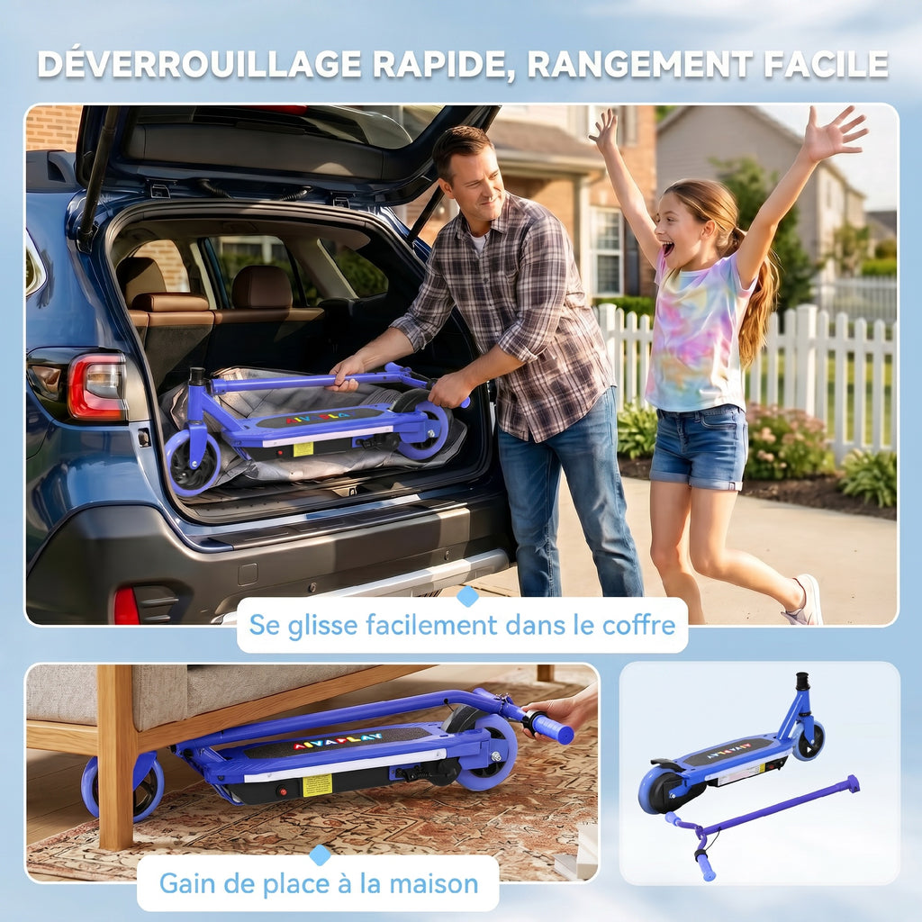 Trottinette électrique pour enfants 6-14 ans, vitesse maximale 10 km/h, lumières LED colorées, frein électrique, bleu-6
