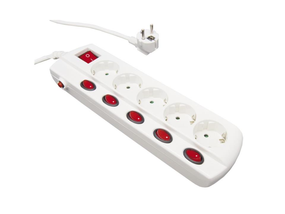 BASE 5 TOMAS C/ INTERR INDIV + CABLE 1.5m