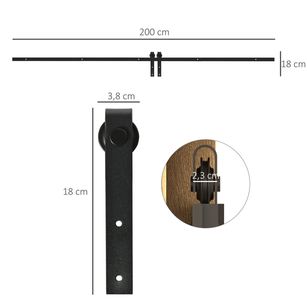 Rail de 200 cm pour porte de grange coulissante en acier au carbone