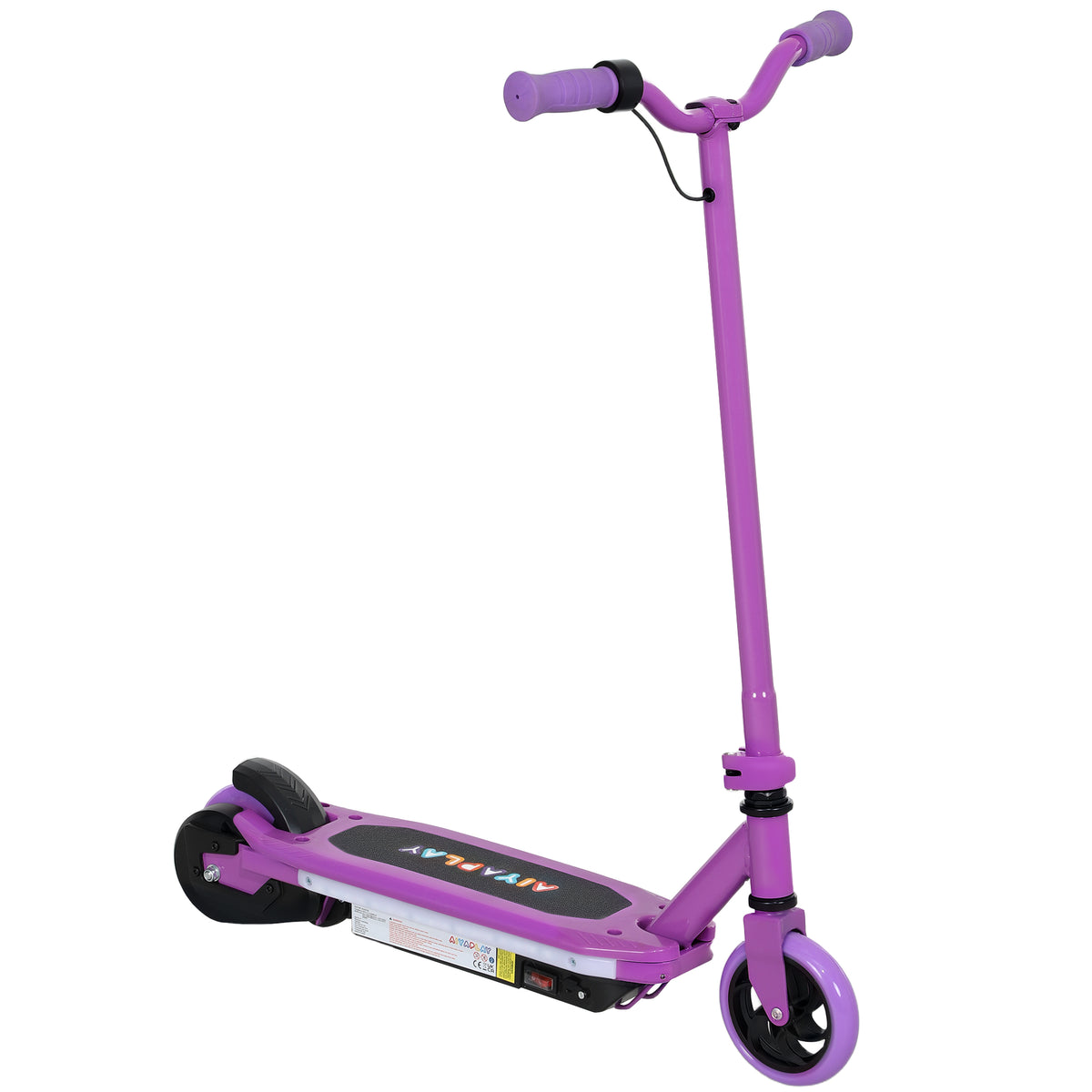 Trottinette électrique pour enfants 6-14 ans, vitesse maximale 10 km/h, lumières LED colorées, frein électrique, violet-0