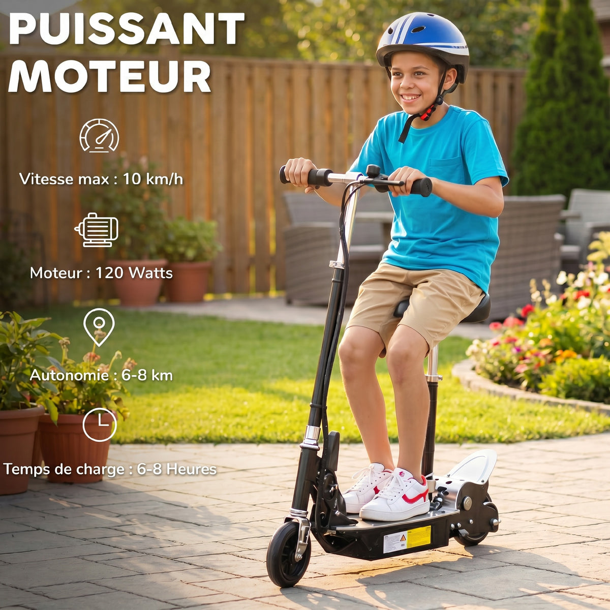 Trottinette électrique 120 W pliable pour enfant de 6+ ans hauteur guidon et selle réglable 10 Km/h max. noir-3