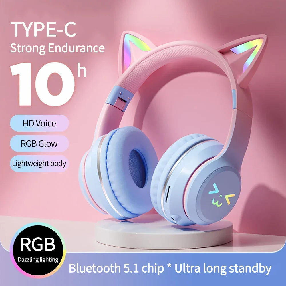 Cat Ear Wireless Bluetooth Headphone Blue-2