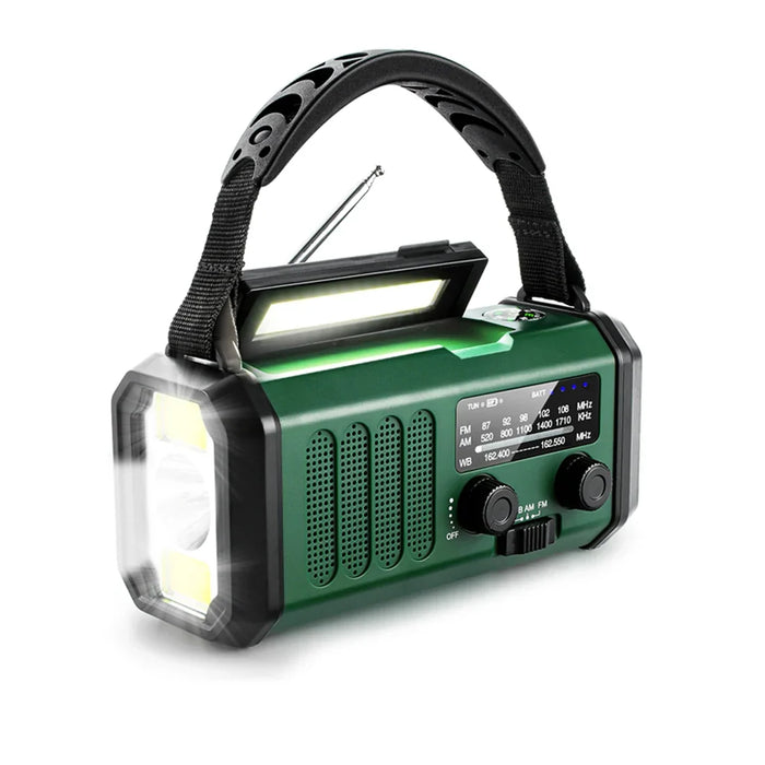 Radio de emergencia solar de 10.000 mAh con manivela, verde