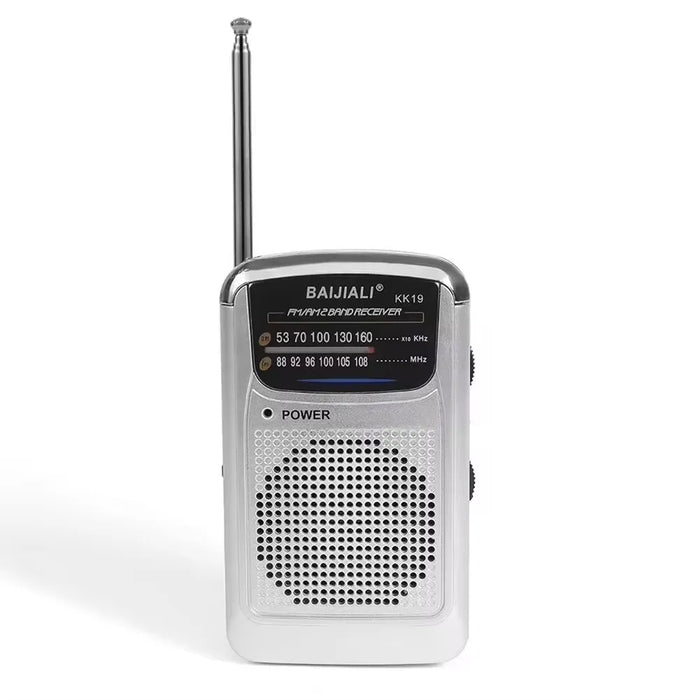 Radio portátil de bolsillo AM/FM/onda corta con sintonización manual, plateada