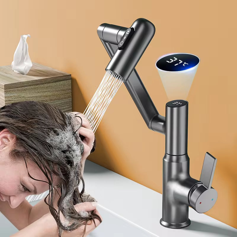 Robinet de lavabo intelligent rotatif avec éclairage LED