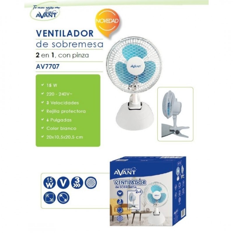 VENTILADOR DE PINZA Y SOBREMESA 15W CON 3 VELOC.