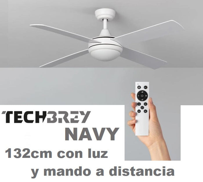 VENTILADOR TECHO BLANCO 4 PALAS 132cm LUZ Y MANDO