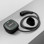 Black Wallbox Pulsar Max electric car charger with cable and Type 2 connector, angled catalogue view. Illustrative accessories not included.