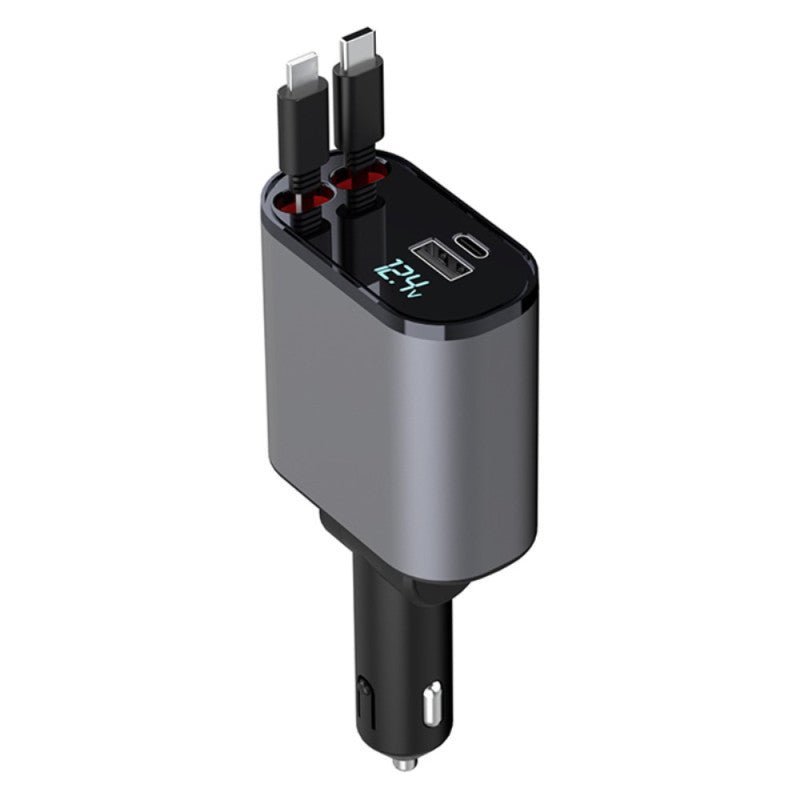 Cargador de Coche Rápido 120W 4 en 1 con Cables Retráctiles