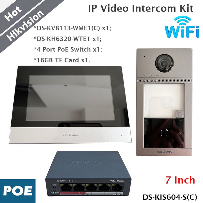 Kit de videoportero IP Wi-Fi Hikvision con monitor de 7 pulgadas DS-KIS604-S(C)