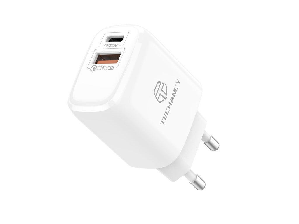Techancy Carregador Branco De 20 W  TA2801, Suporta Pd E Qc3.0, Carregamento Rápido Pd, Compatível Com Telemóveis, Tablets-0