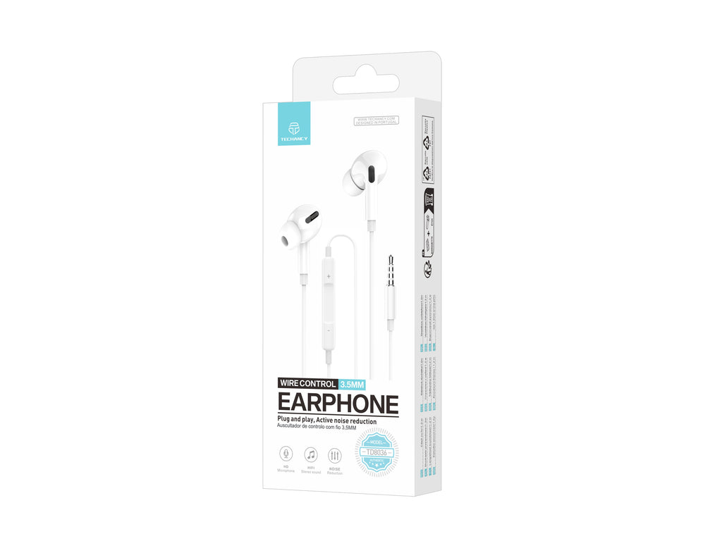 Techancy Auricular Com Fios Branco TD8036 , Microfone Integrado, 3,5 Mm, Compatível Com Smartphones E Tablets-2