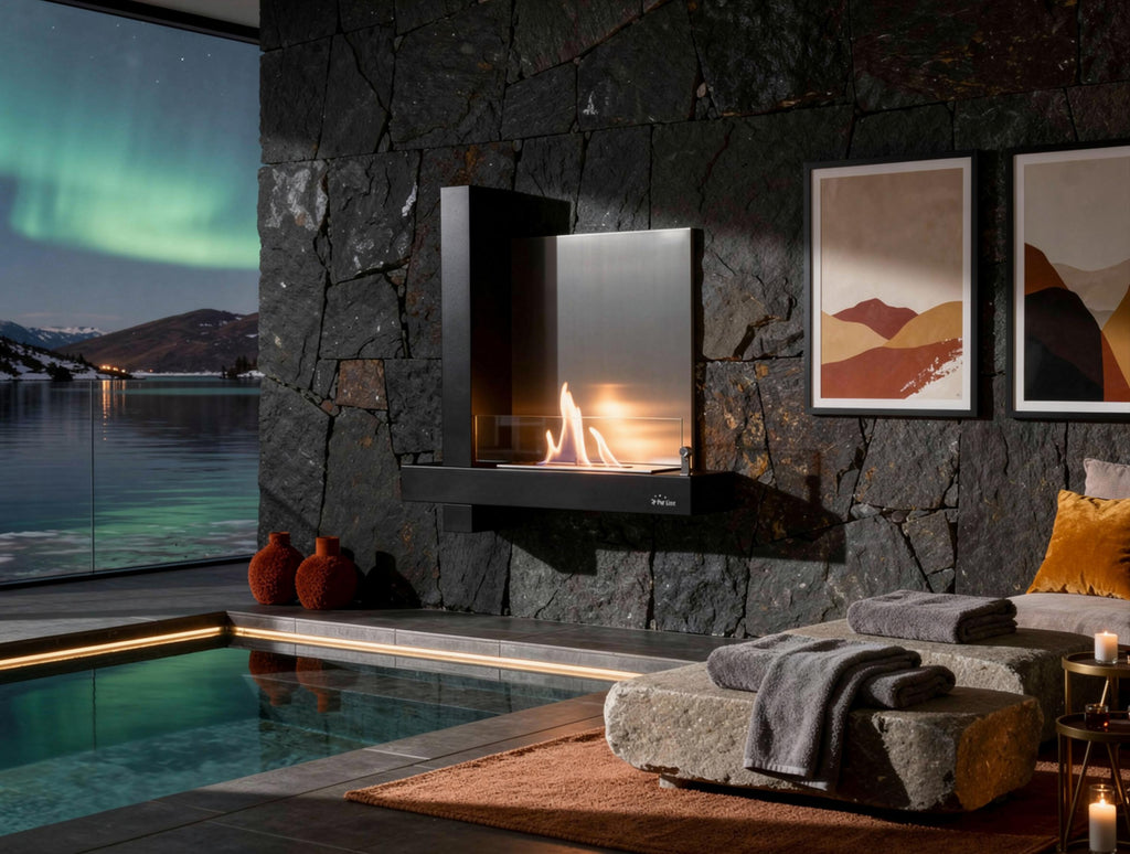 Chimenea de etanol mural en acero inoxidable negro