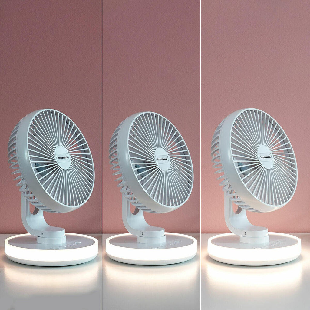 Ventilador de Escritorio Recargable con Luz LED – Silencioso, Portátil y Oscilante